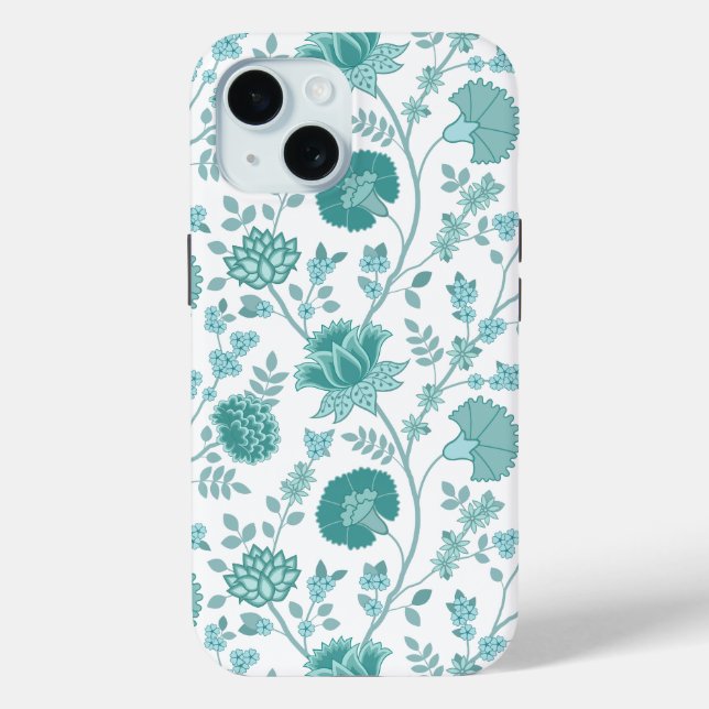 Jacobean Floral Big Pattern Teals on White Case-Mate iPhone Case (Back)
