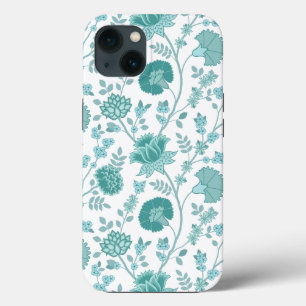 Jacobean Floral Big Pattern Teals on White iPhone 13 Case