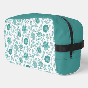 Jacobean Floral Big Pattern Teals on White Dopp Kit