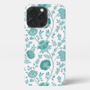 Jacobean Floral Big Pattern Teals on White iPhone 13 Pro Case