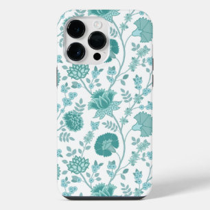 Jacobean Floral Big Pattern Teals on White iPhone 14 Pro Max Case
