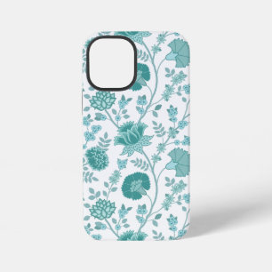 Jacobean Floral Big Pattern Teals on White iPhone 12 Mini Case