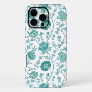 Jacobean Floral Big Pattern Teals on White iPhone 16 Pro Max Case
