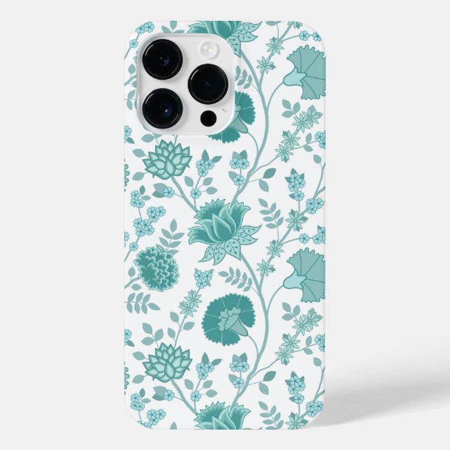 Jacobean Floral Big Pattern Teals on White iPhone Case (Back)
