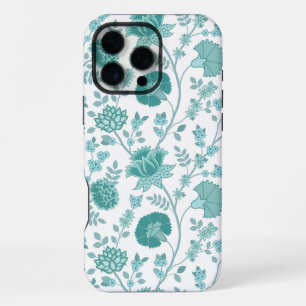 Jacobean Floral Big Pattern Teals on White iPhone 16 Pro Max Case