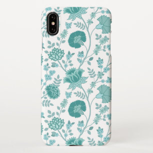 Jacobean Floral Big Pattern Teals on White iPhone Case
