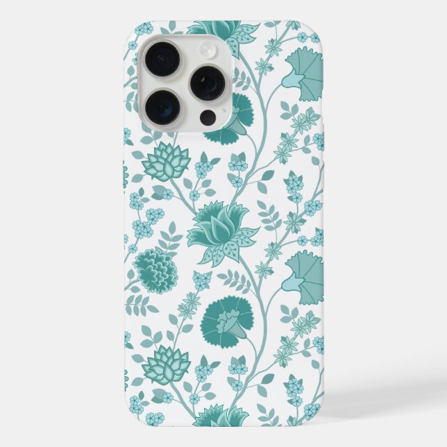 Jacobean Floral Big Pattern Teals on White iPhone Case (Back)