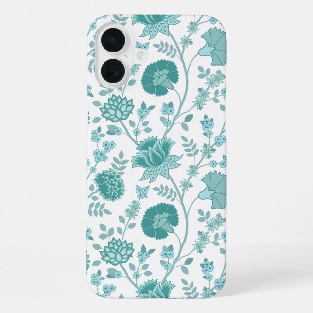 Jacobean Floral Big Pattern Teals on White iPhone Case (Back)