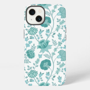 Jacobean Floral Big Pattern Teals on White iPhone 13 Case