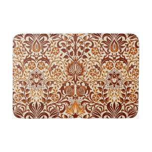 Jacobean Floral Damask, Beige and Chocolate Brown Bath Mat