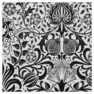 Jacobean Floral Damask, Black, White and Grey  Fabric