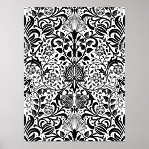 Jacobean Floral Damask, Black, White and Grey  Pos Poster