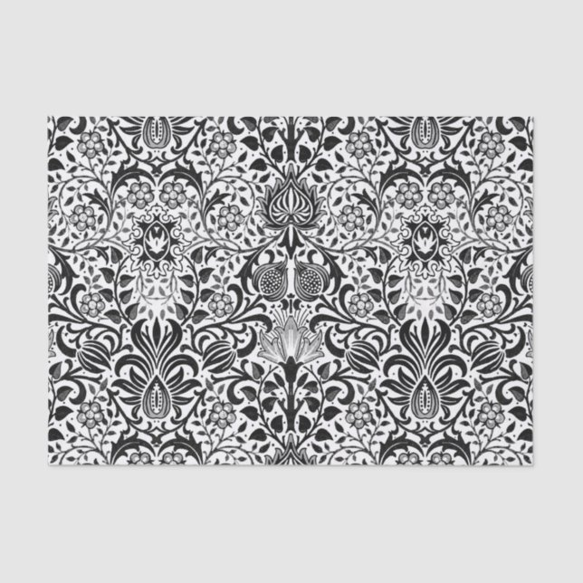 Jacobean Floral Damask, Black, White and Grey Tissue Paper (Front)