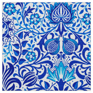 Jacobean Floral Damask, Cobalt Blue and White Fabric
