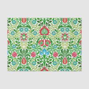 Jacobean Floral Damask, Green and Coral Red Tissue Paper