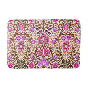 Jacobean Floral Damask, Pink, Violet and Brown Bath Mat