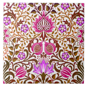 Jacobean Floral Damask, Pink, Violet and Brown Ceramic Tile