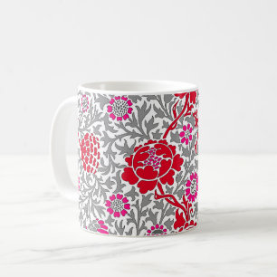 Jacobean Floral , Deep Red Pink and Grey Coffee Mug