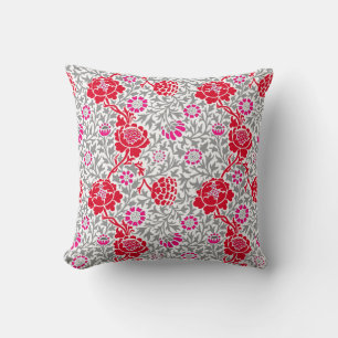 Jacobean Floral, Deep Red, Pink and Grey Cushion