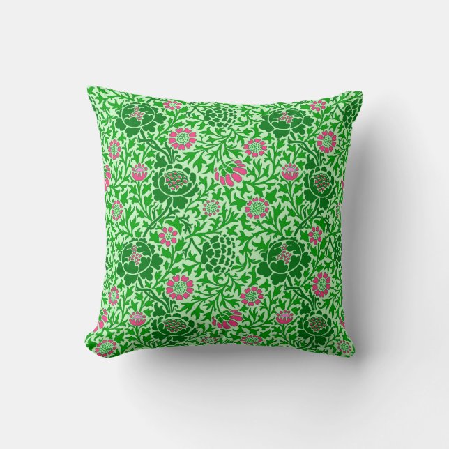 Jacobean Floral, Emerald and Lime Green Cushion (Front)