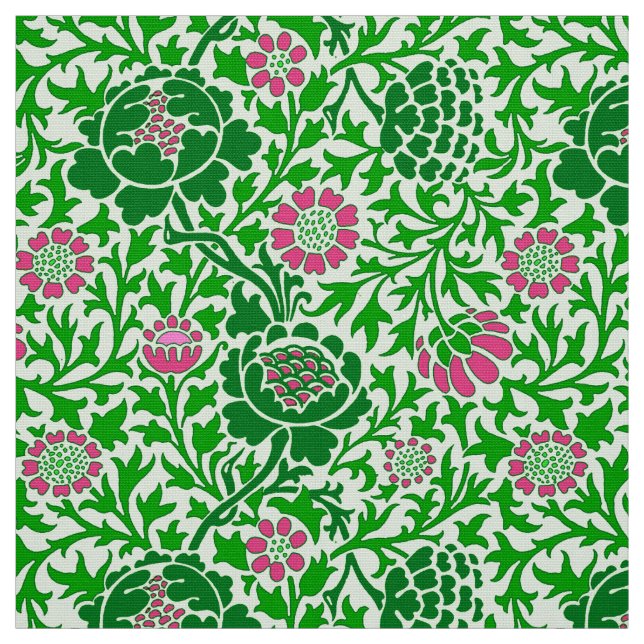 Jacobean Floral, Emerald and Lime Green Fabric (Swatch)