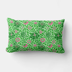 Jacobean Floral, Emerald and Lime Green Lumbar Cushion