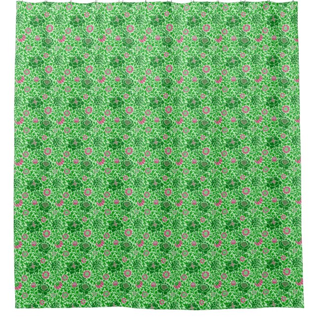 Jacobean Floral, Emerald and Lime Green Shower Curtain (Front)