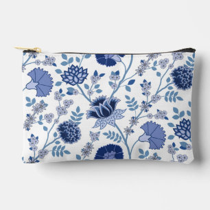 Jacobean Floral Lg Pattern Blue on White Accessory Pouch