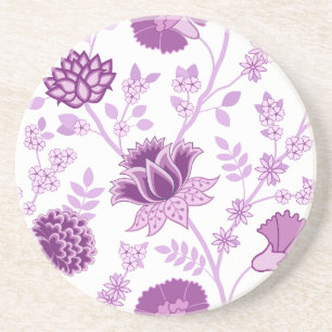 Jacobean Floral Lg Pattern Pinks on White Coaster