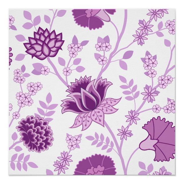 Jacobean Floral Lg Pattern Pinks on White Poster (Front)