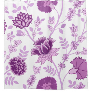 Jacobean Floral Lg Pattern Pinks on White Shower Curtain