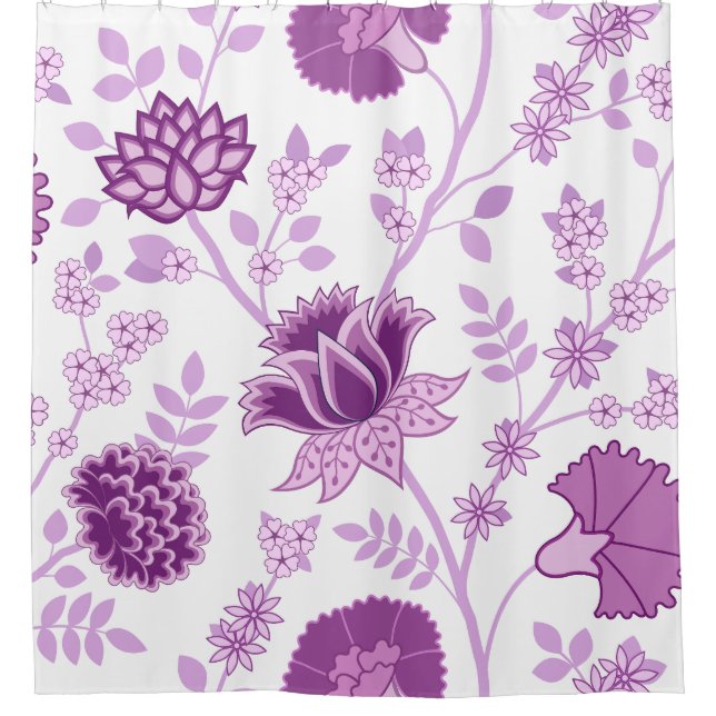 Jacobean Floral Lg Pattern Pinks on White Shower Curtain (Front)