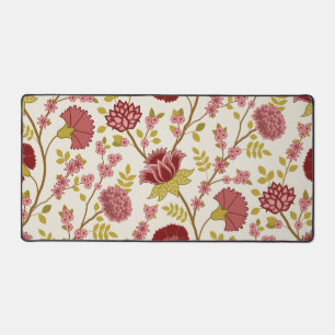 Jacobean Floral Lg Pattern Reds Pinks Gold Cream Desk Mat