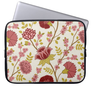 Jacobean Floral Lg Pattern Reds Pinks Gold Cream Laptop Sleeve
