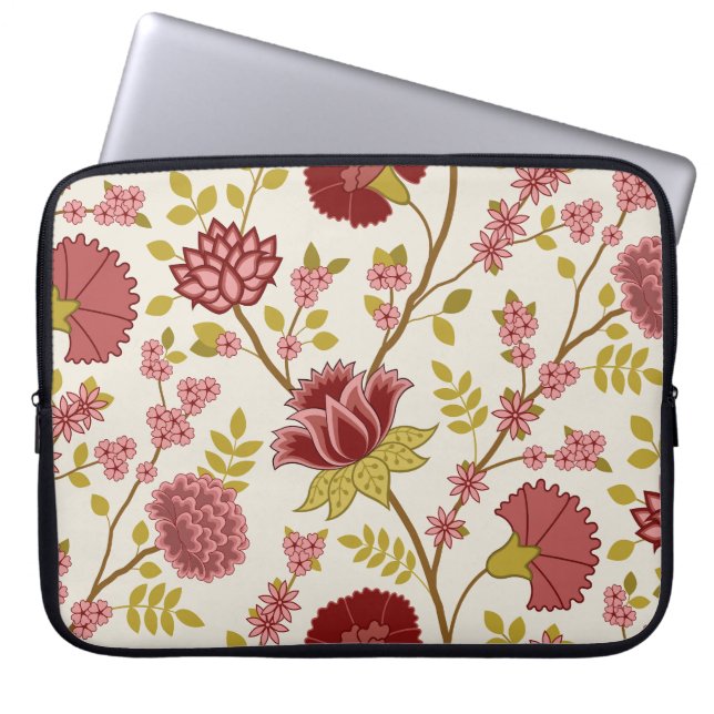 Jacobean Floral Lg Pattern Reds Pinks Gold Cream Laptop Sleeve (Front)