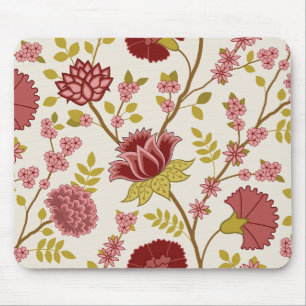 Jacobean Floral Lg Pattern Reds Pinks Gold Cream Mouse Pad