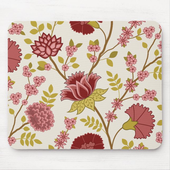 Jacobean Floral Lg Pattern Reds Pinks Gold Cream Mouse Pad (Front)