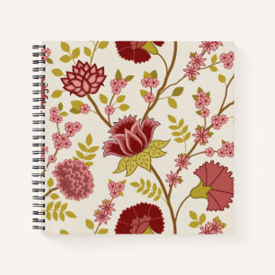 Jacobean Floral Lg Pattern Reds Pinks Gold Cream Notebook