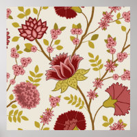 Jacobean Floral Lg Pattern Reds Pinks Gold Cream