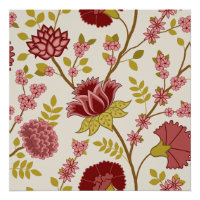 Jacobean Floral Lg Pattern Reds Pinks Gold Cream