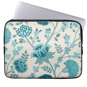 Jacobean Floral Lg Pattern Teals on Cream Laptop Sleeve