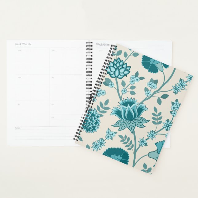 Jacobean Floral Lg Pattern Teals on Cream Planner (Display)