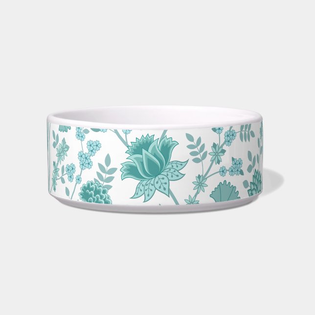Jacobean Floral Lg Pattern Teals on White Bowl (Front)