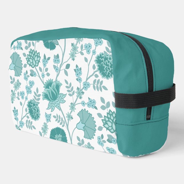 Jacobean Floral Lg Pattern Teals on White Dopp Kit (Left Corner)