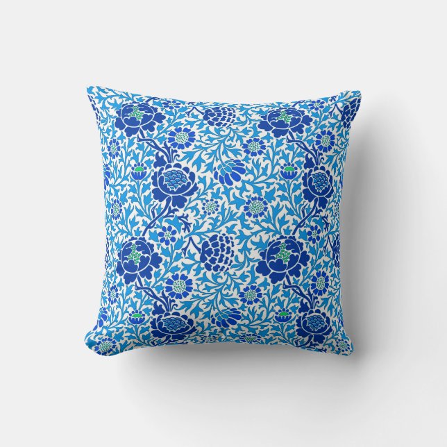 Jacobean Floral, Navy and Cerulean Blue Cushion (Front)