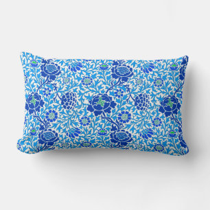 Jacobean Floral, Navy, White and Cerulean Blue Lumbar Cushion