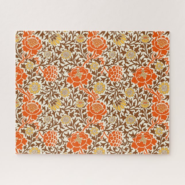 Jacobean Floral, Orange, Brown and Mustard Gold Jigsaw Puzzle (Horizontal)