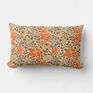 Jacobean Floral, Orange, Brown and Mustard Gold Lumbar Cushion