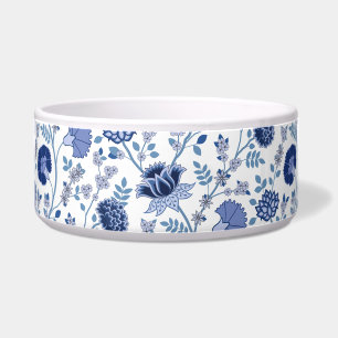 Jacobean Floral Pattern Blues on White