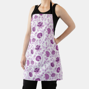 Jacobean Floral Pattern Pinks on White Apron